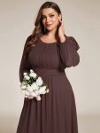 Chiffon Long Sleeve A-Line Round Neckline Formal Dress – Espresso