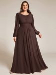 Chiffon Long Sleeve A-Line Round Neckline Formal Dress – Espresso