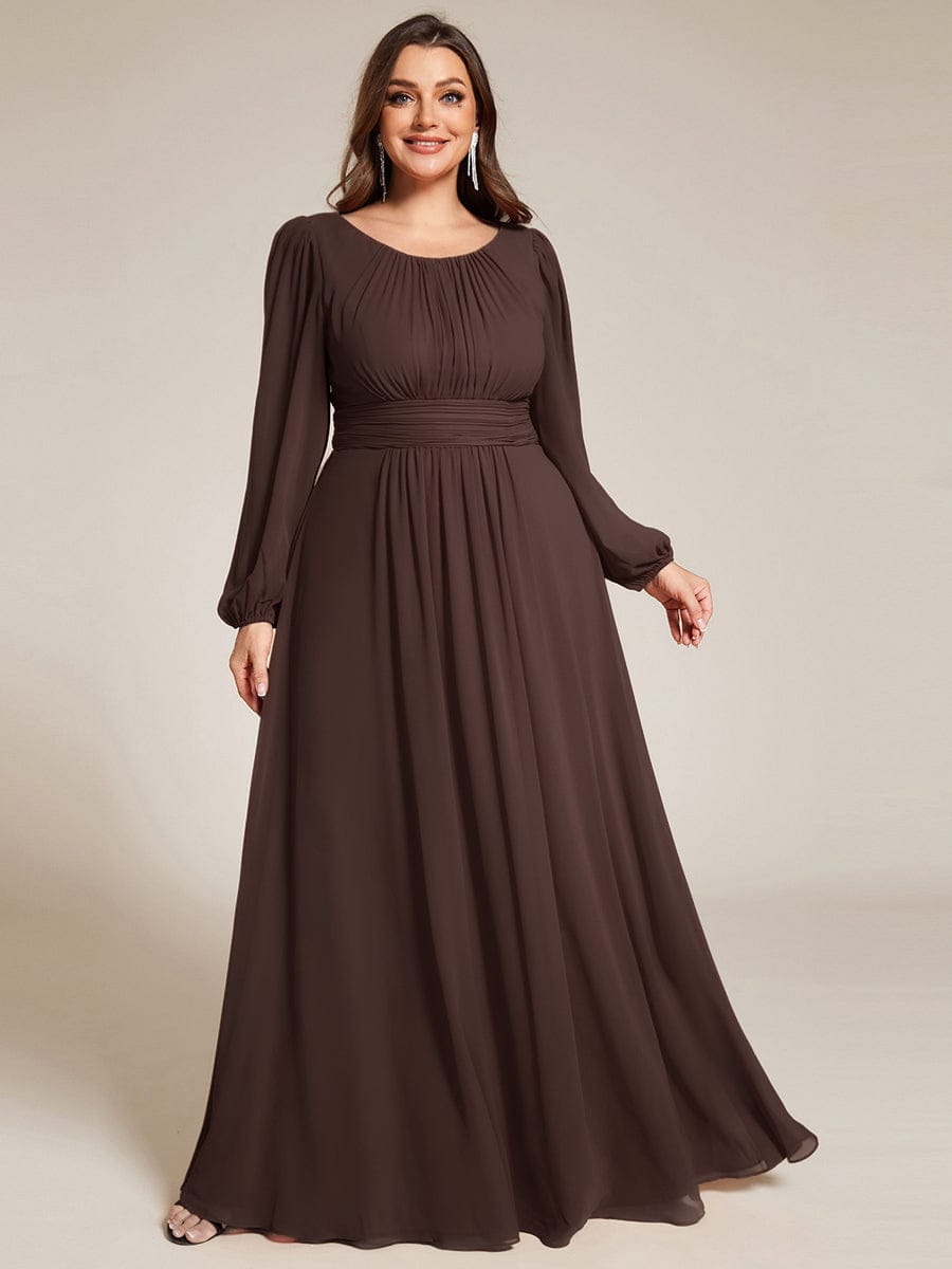 Chiffon Long Sleeve A-Line Round Neckline Formal Dress - Espresso Chiffon Long Sleeve A-Line Round Neckline Formal Dress - Espresso