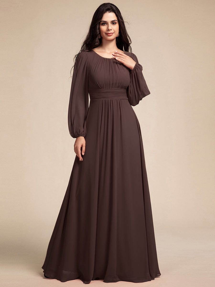 Chiffon Long Sleeve A-Line Round Neckline Formal Dress - Espresso Chiffon Long Sleeve A-Line Round Neckline Formal Dress - Espresso