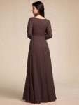 Chiffon Long Sleeve A-Line Round Neckline Formal Dress – Espresso