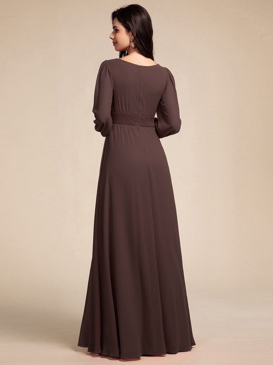 Chiffon Long Sleeve A-Line Round Neckline Formal Dress - Espresso Chiffon Long Sleeve A-Line Round Neckline Formal Dress - Espresso