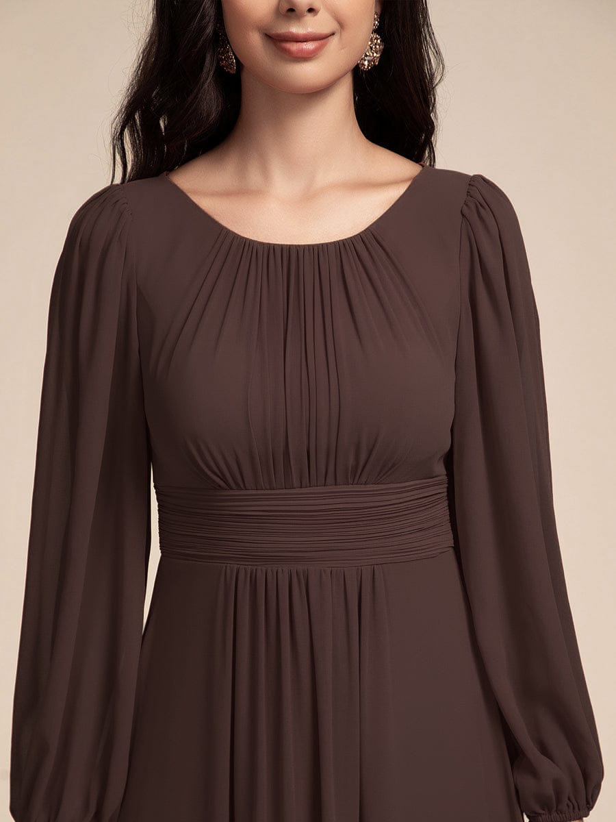 Chiffon Long Sleeve A-Line Round Neckline Formal Dress - Espresso Chiffon Long Sleeve A-Line Round Neckline Formal Dress - Espresso