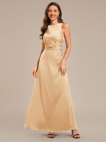 Backless Satin Sleeveless Bridesmaid Dress - Champagne