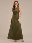 Backless Satin Sleeveless Bridesmaid Dress – Olive Green