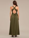 Backless Satin Sleeveless Bridesmaid Dress – Olive Green