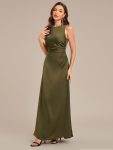 Backless Satin Sleeveless Bridesmaid Dress – Olive Green