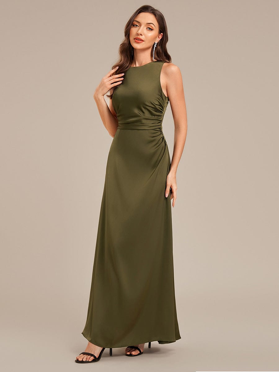 Backless Satin Sleeveless Bridesmaid Dress - Olive Green Backless Satin Sleeveless Bridesmaid Dress - Olive Green