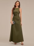 Backless Satin Sleeveless Bridesmaid Dress – Olive Green