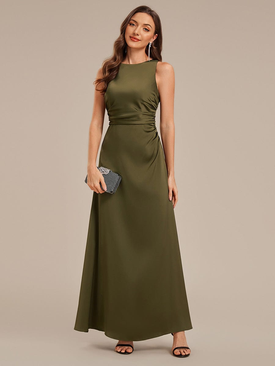 Backless Satin Sleeveless Bridesmaid Dress - Olive Green Backless Satin Sleeveless Bridesmaid Dress - Olive Green
