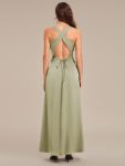 Backless Satin Sleeveless Bridesmaid Dress – Sage Green