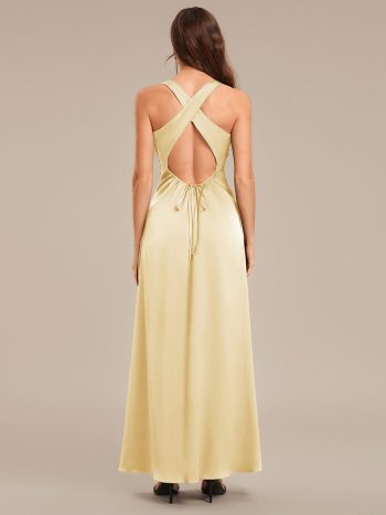 Backless Satin Sleeveless Bridesmaid Dress - Yellow