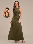 Backless Satin Sleeveless Bridesmaid Dress - Olive Green