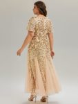 Embroidered Sequin Ruffle Sleeve Evening Dress – Gold