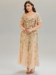Embroidered Sequin Ruffle Sleeve Evening Dress – Gold