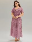 Embroidered Sequin Ruffle Sleeve Evening Dress – Purple Orchid