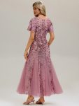 Embroidered Sequin Ruffle Sleeve Evening Dress – Purple Orchid