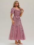 Embroidered Sequin Ruffle Sleeve Evening Dress – Purple Orchid