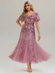 Embroidered Sequin Ruffle Sleeve Evening Dress – Purple Orchid