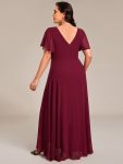 Double V-Neck Waist Trimmed Chiffon Mother of the Bride Dress – Burgundy