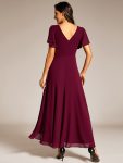 Double V-Neck Waist Trimmed Chiffon Mother of the Bride Dress – Burgundy