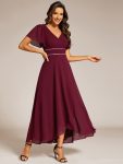 Double V-Neck Waist Trimmed Chiffon Mother of the Bride Dress – Burgundy