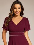 Double V-Neck Waist Trimmed Chiffon Mother of the Bride Dress – Burgundy