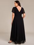 Double V-Neck Waist Trimmed Chiffon Mother of the Bride Dress – Black