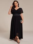 Double V-Neck Waist Trimmed Chiffon Mother of the Bride Dress – Black