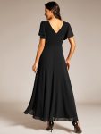 Double V-Neck Waist Trimmed Chiffon Mother of the Bride Dress – Black