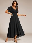 Double V-Neck Waist Trimmed Chiffon Mother of the Bride Dress – Black