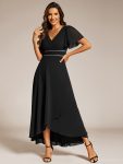 Double V-Neck Waist Trimmed Chiffon Mother of the Bride Dress – Black