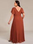 Double V-Neck Waist Trimmed Chiffon Mother of the Bride Dress – Burnt Orange