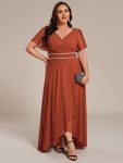 Double V-Neck Waist Trimmed Chiffon Mother of the Bride Dress – Burnt Orange