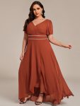 Double V-Neck Waist Trimmed Chiffon Mother of the Bride Dress – Burnt Orange