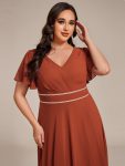 Double V-Neck Waist Trimmed Chiffon Mother of the Bride Dress – Burnt Orange
