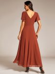 Double V-Neck Waist Trimmed Chiffon Mother of the Bride Dress – Burnt Orange