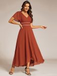 Double V-Neck Waist Trimmed Chiffon Mother of the Bride Dress – Burnt Orange