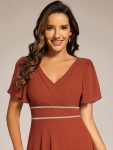 Double V-Neck Waist Trimmed Chiffon Mother of the Bride Dress – Burnt Orange