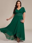 Double V-Neck Waist Trimmed Chiffon Mother of the Bride Dress – Dark Green