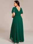 Double V-Neck Waist Trimmed Chiffon Mother of the Bride Dress – Dark Green