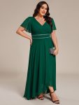 Double V-Neck Waist Trimmed Chiffon Mother of the Bride Dress – Dark Green