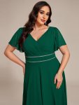 Double V-Neck Waist Trimmed Chiffon Mother of the Bride Dress – Dark Green