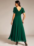 Double V-Neck Waist Trimmed Chiffon Mother of the Bride Dress – Dark Green
