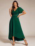 Double V-Neck Waist Trimmed Chiffon Mother of the Bride Dress - Dark Green