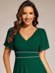 Double V-Neck Waist Trimmed Chiffon Mother of the Bride Dress – Dark Green