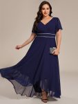 Double V-Neck Waist Trimmed Chiffon Mother of the Bride Dress – Navy Blue