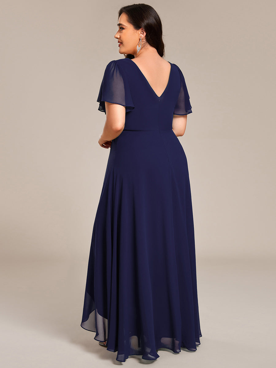 Double V-Neck Waist Trimmed Chiffon Mother of the Bride Dress - Navy Blue Double V-Neck Waist Trimmed Chiffon Mother of the Bride Dress - Navy Blue