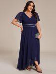 Double V-Neck Waist Trimmed Chiffon Mother of the Bride Dress – Navy Blue