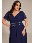 Double V-Neck Waist Trimmed Chiffon Mother of the Bride Dress – Navy Blue